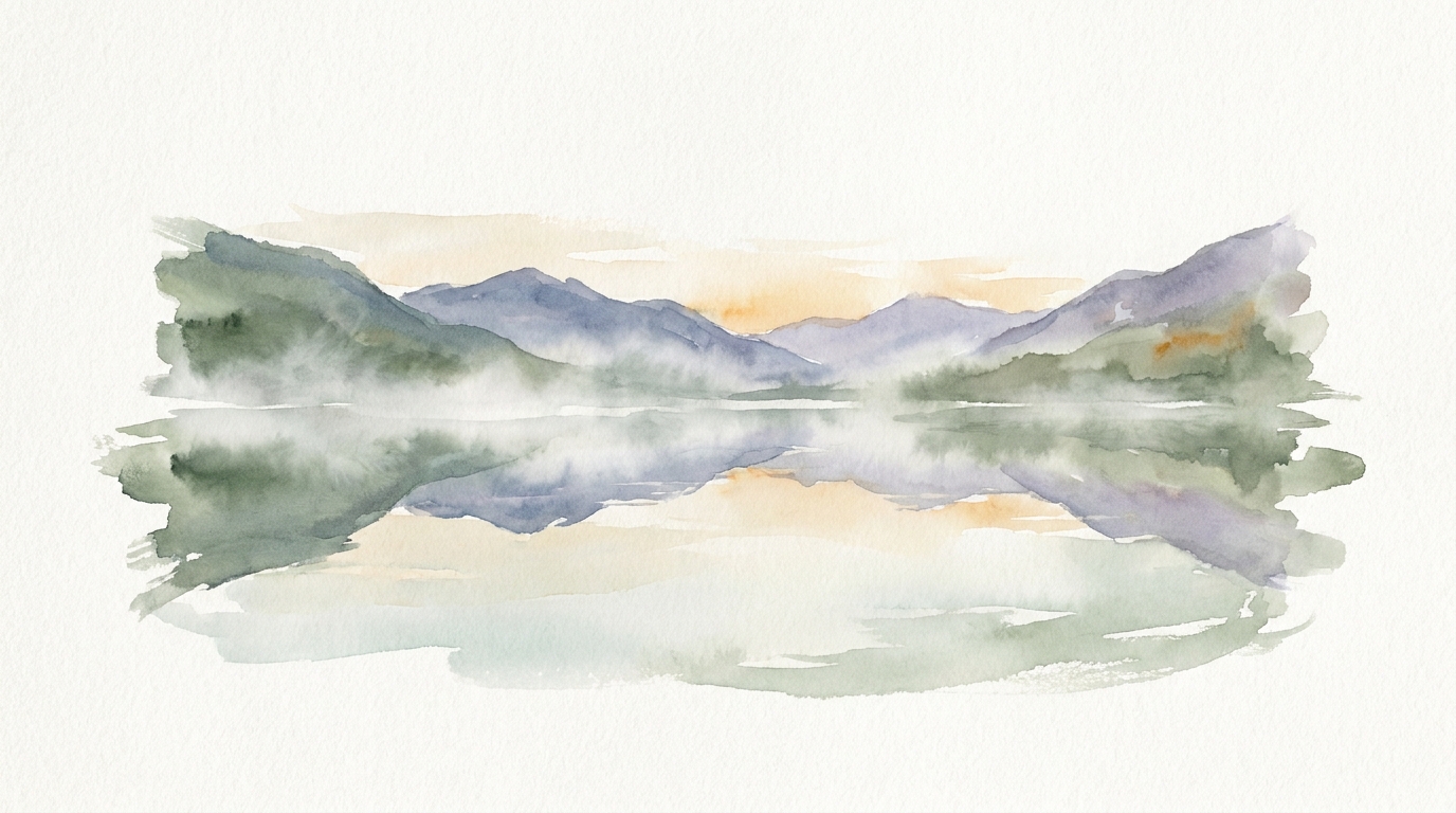 A calm mountain lake at sunrise, representing the climb toward retirement